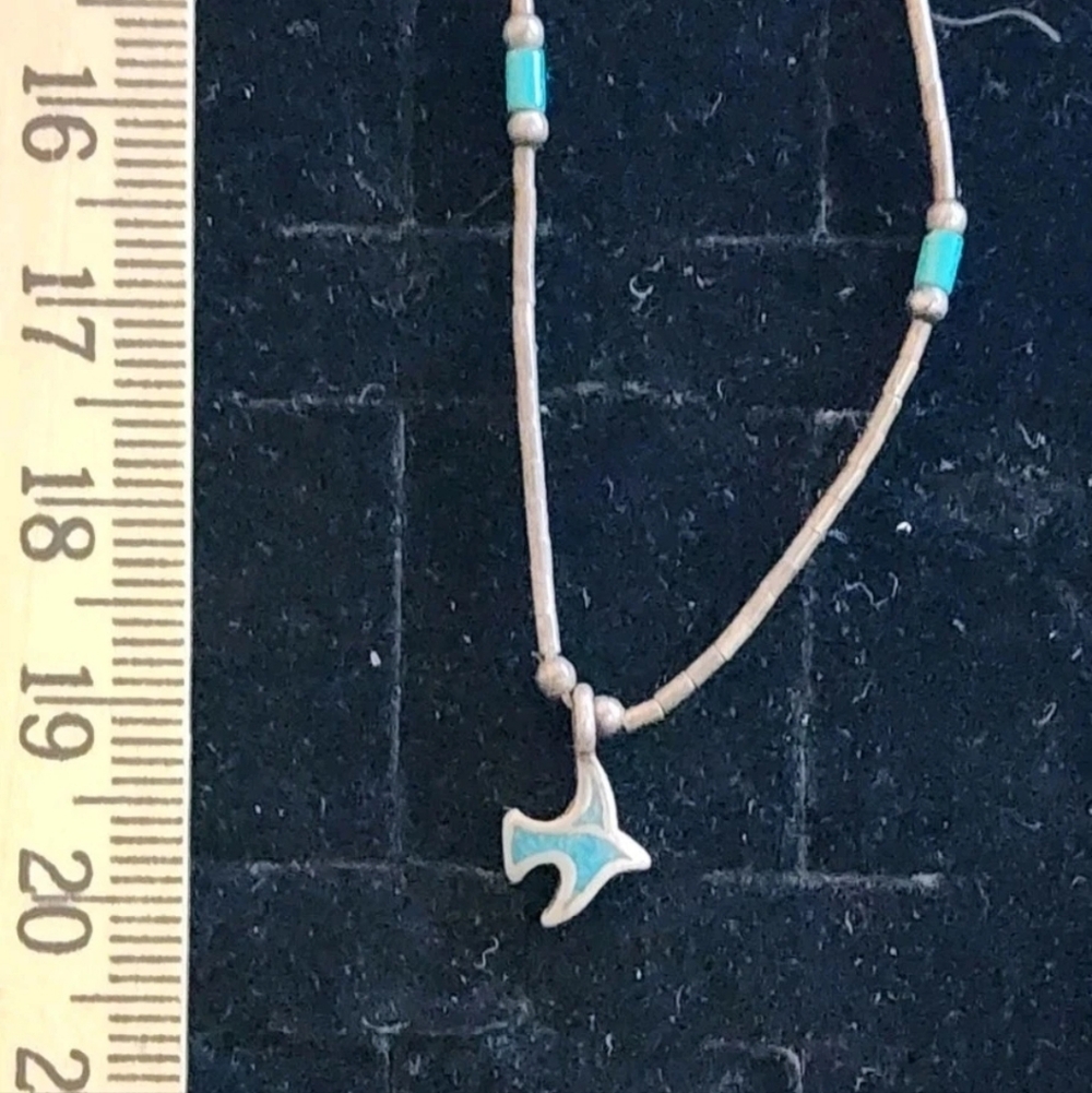 Vintage Old Pawn Native American Sterling Silver/Turquoise Bird Pendant Necklace